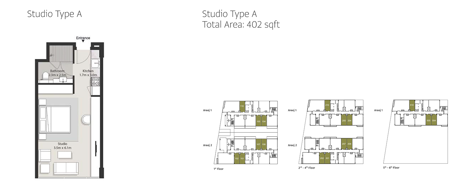 Studio Type A, Total Area 402 Sq. Ft.